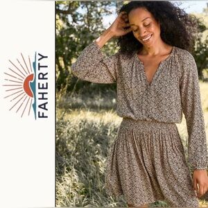 Faherty Montara Leaf Batik Long
Sleeve Dress Fall Floral print size XXS